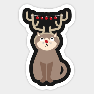 Antler Cat with Shiny Christmas Balls Sticker